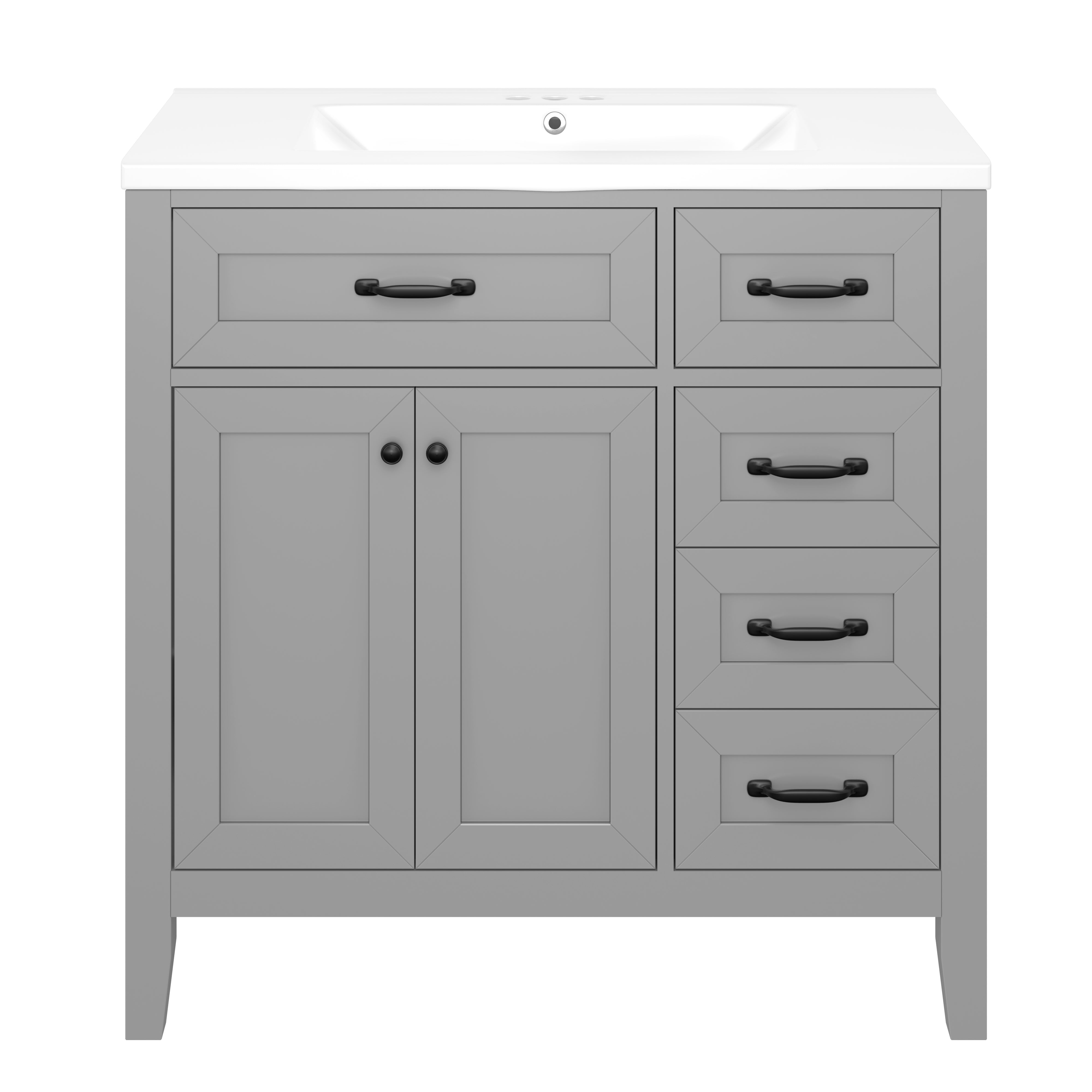 VanityFus 28.6-in Gray Bathroom Vanity Single Sink Combo Undermount with Ceramic Top 2 doors 3 drawers